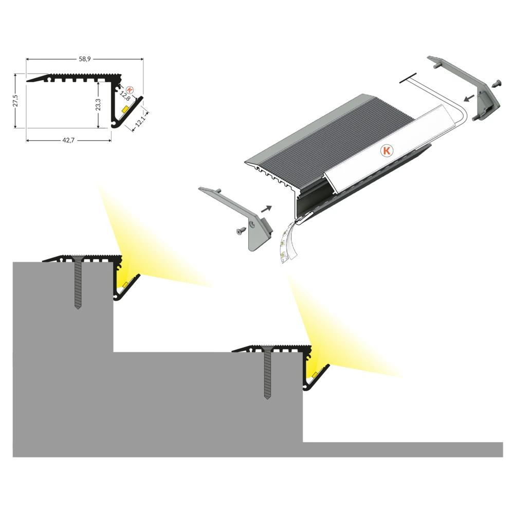 1m aluprofil UP-BOLD12 K, LED-profiler hos HomeNordic