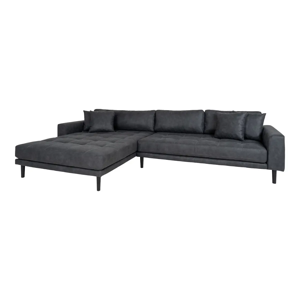 Lido Loungesofa - Loungesofa, Venstrevendt I Mørkegrå Microfiber Med Fire Puder Og Sort Træben, Hn1000 – billede 2