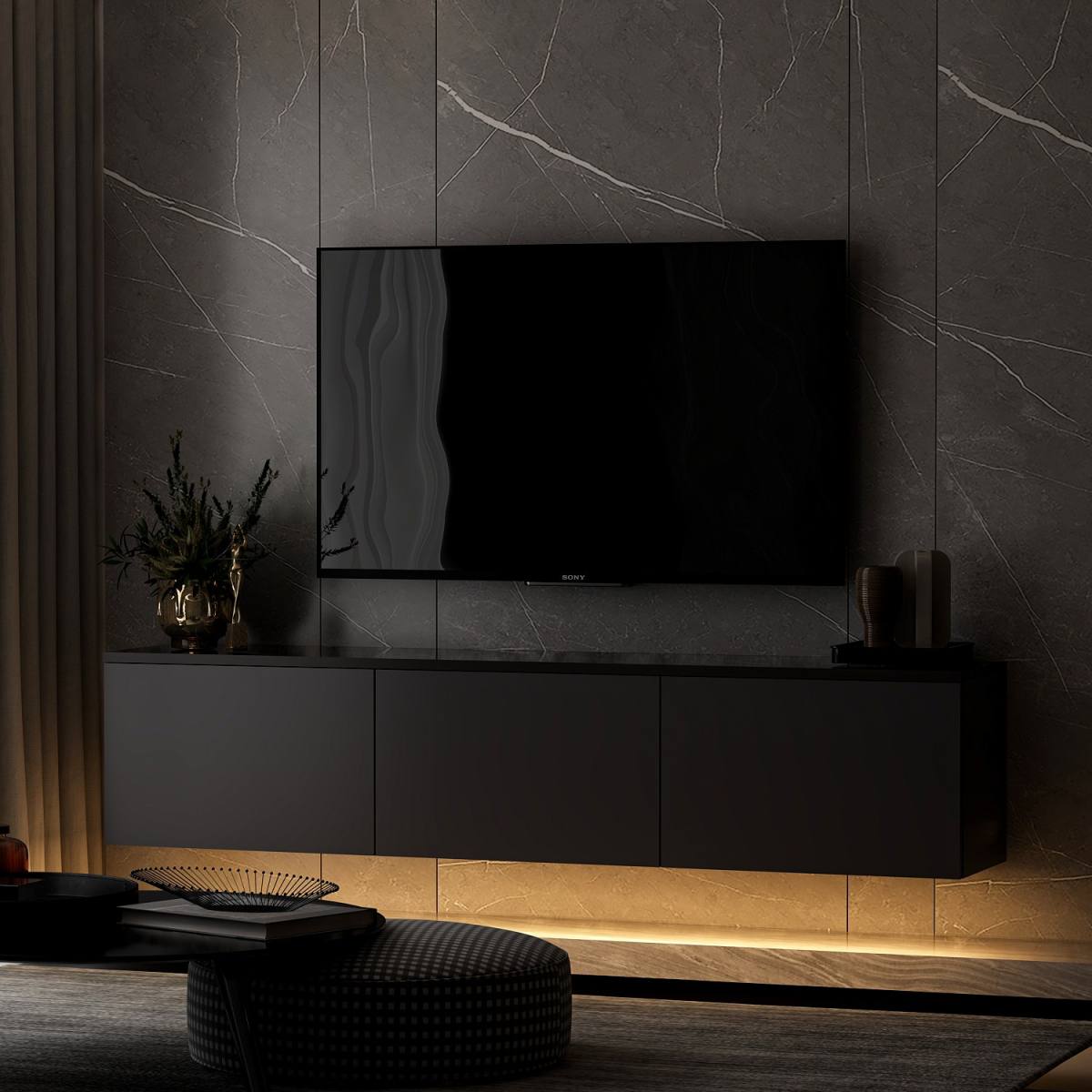 NORDVÄRK Neon Illuminated væghængt TV-bord, m. 3 låger, produktbillede 10 af 10, TV-borde hos HomeNordic