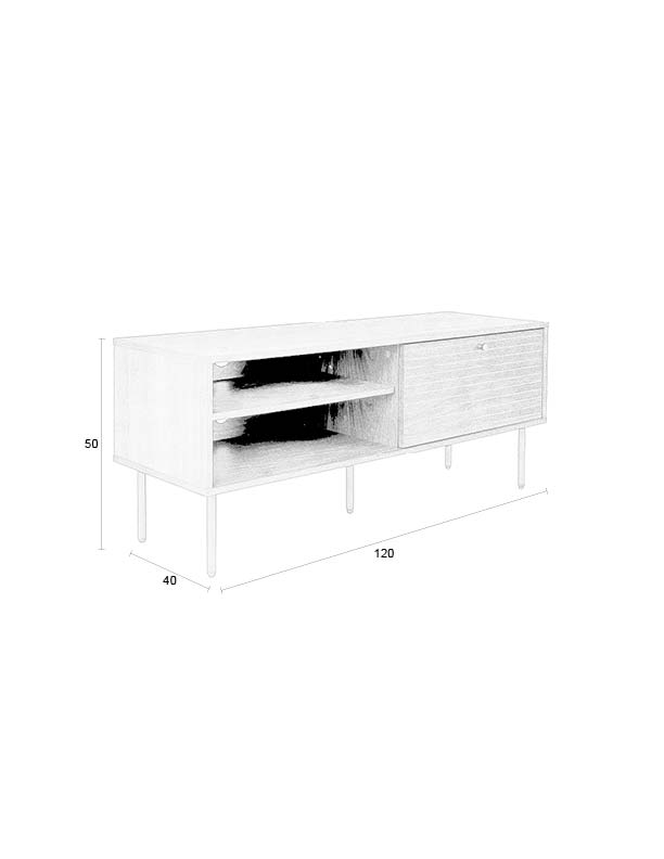 WHITE LABEL LIVING Stripes Lav TV-bord, m. 1 låge og 2 hylder, produktbillede 2 af 9, TV-borde hos HomeNordic
