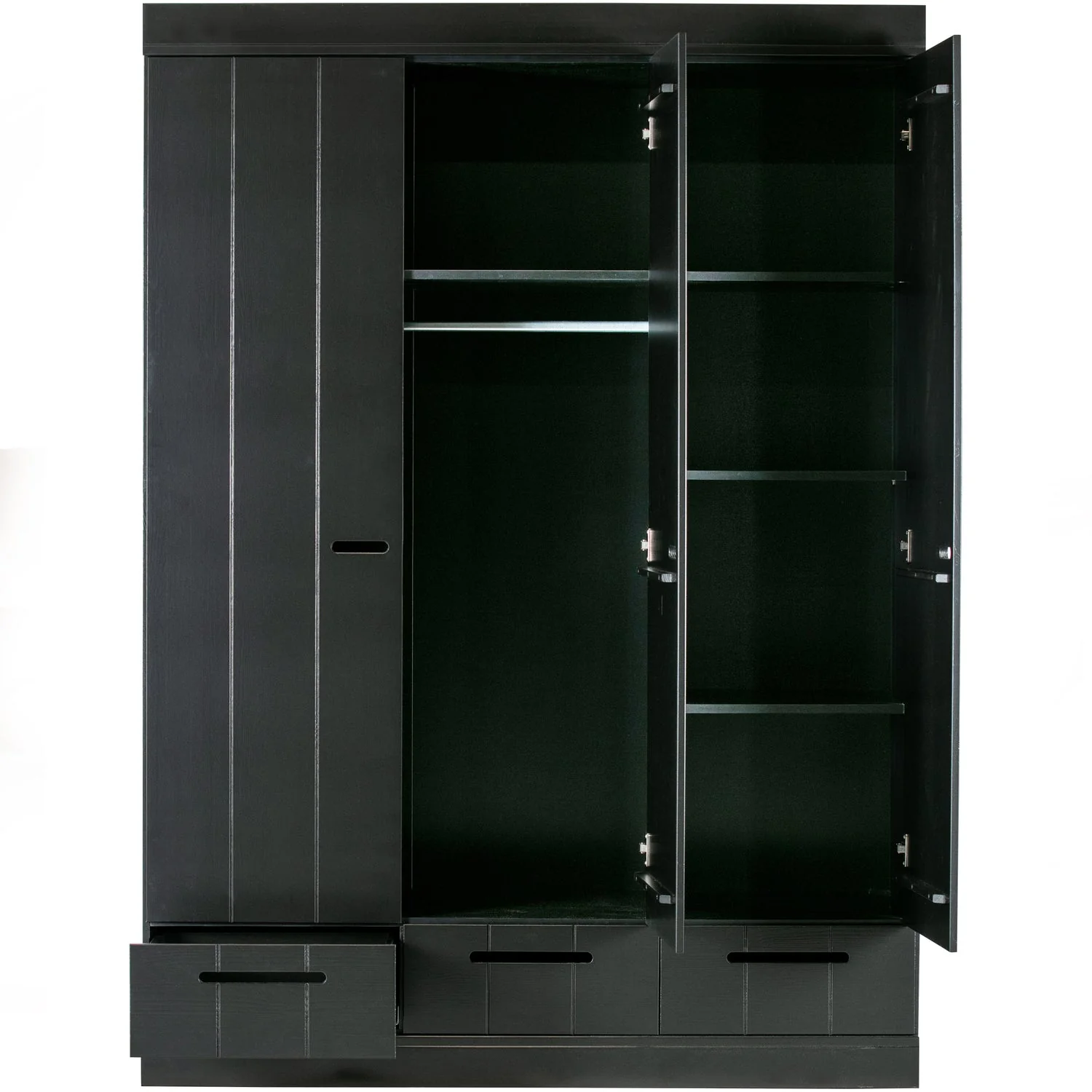 WOOOD - Connect 3-Dørs Skab Skuffer Skydedøre Sort FSC 195x140x53 cm, produktbillede 5 af 8, Garderobeskabe hos HomeNordic