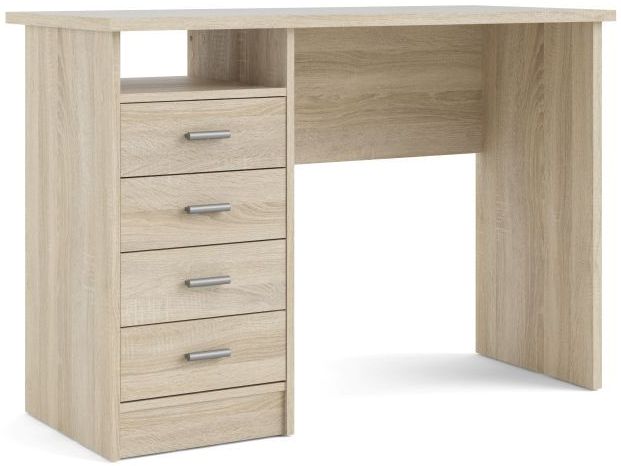 Prestige skrivebord i ege look 110 x 48 cm med 4 skuffer og 1 åbent rum., Skriveborde hos HomeNordic