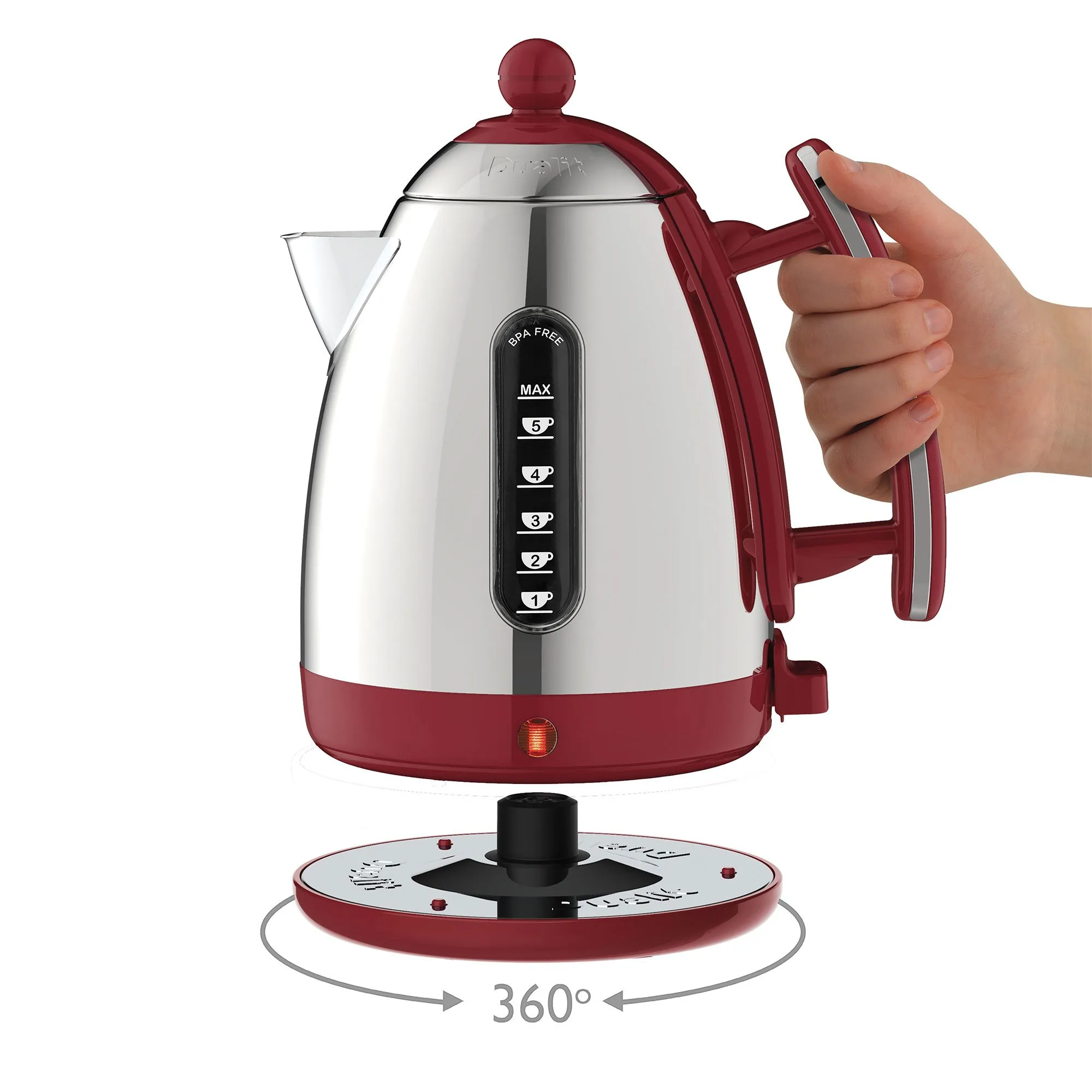 Jug elkedel 1,5 liter, rød/rustfrit stål, produktbillede 6 af 8, Elkedler hos HomeNordic