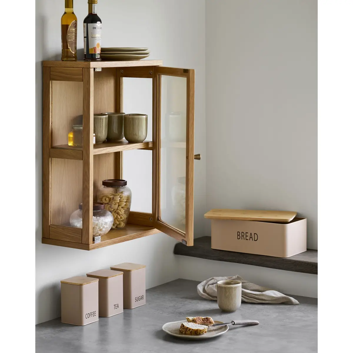 Zamora Væghængt Vitrine - Væghængt Vitrine, Eg/Egefiner/Hærdet Glas, Natur 20X40X60 Cm – billede 8