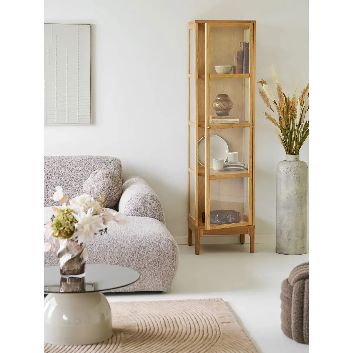 Zamora Vitrineskab - Vitrineskab, 1 Glaslåge, Eg/Egefiner/Hærdet Glas, Natur 47X40X180 Cm – billede 8