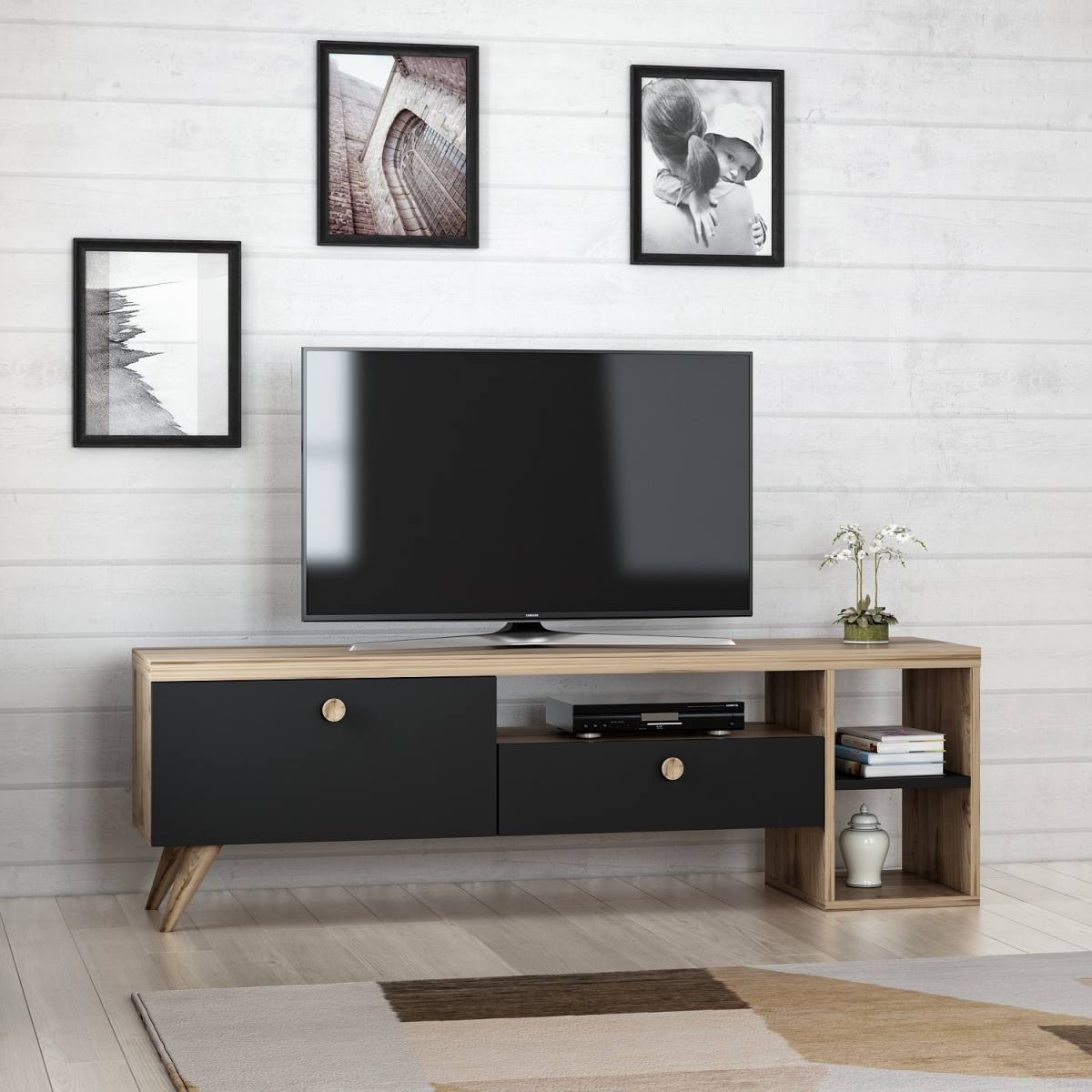 NORDVÄRK Parion TV-bord, m. 2 låger, 1 hylde og 1 rum, produktbillede 6 af 6, TV-borde hos HomeNordic