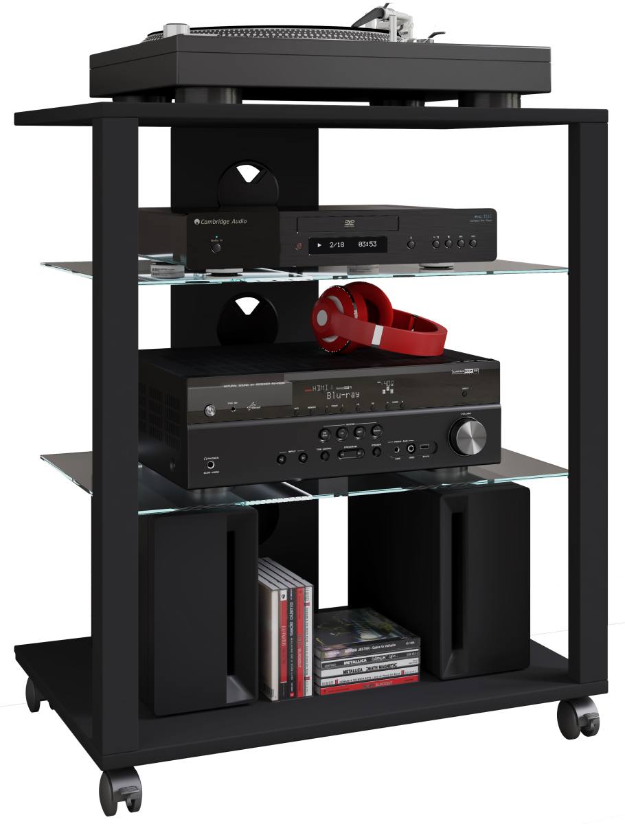 VCM NORDIC Folas Hi-fi og TV-bord, m. 2 glashylder og hjul, produktbillede 3 af 5, TV-borde hos HomeNordic