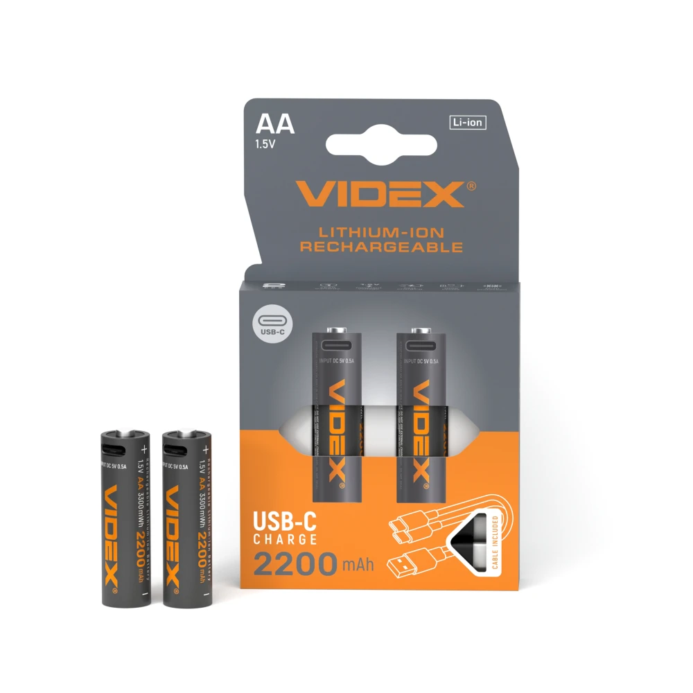 2 stk. genopladelige AA Li-ion batterier, 1,5V hos HomeNordic