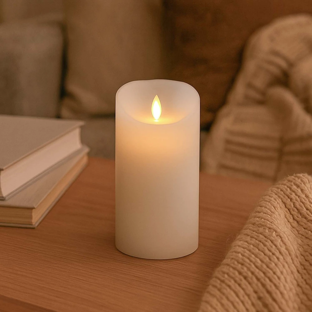 LED XL Bloklys 17,5cm høj, flammeeffekt, hvid hos HomeNordic