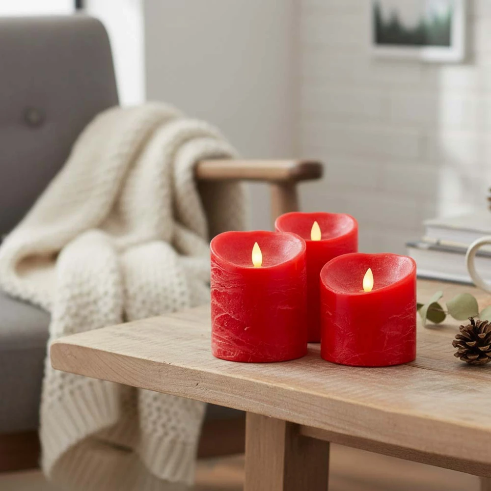 LED Bloklys Ø10cm, 3 stk, bevægelig flamme, produktbillede 2 af 2 hos HomeNordic