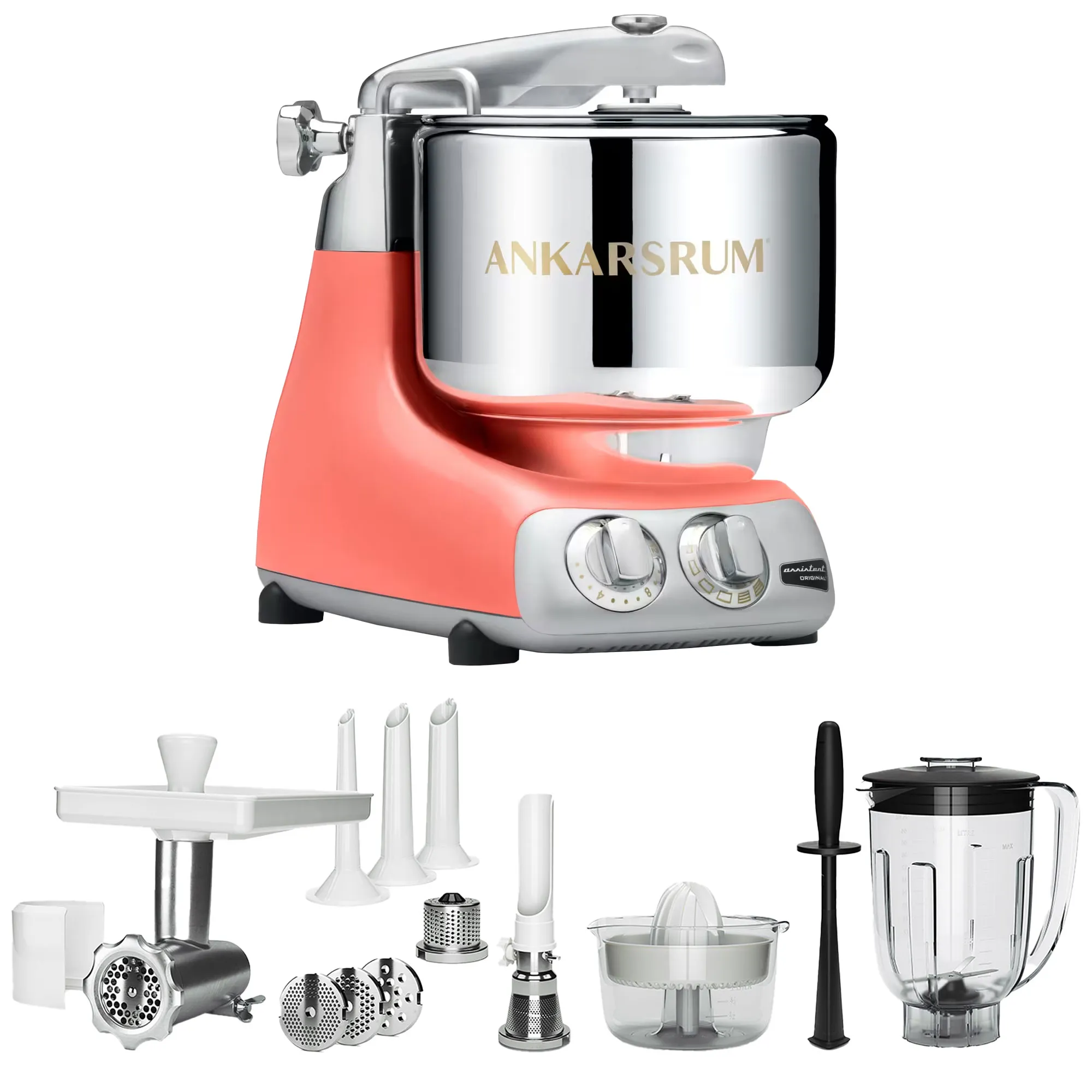 Ankarsrum Assistent Original AKM6230 Coral Crush + Deluxe tilbehørspakke, Røremaskiner hos HomeNordic