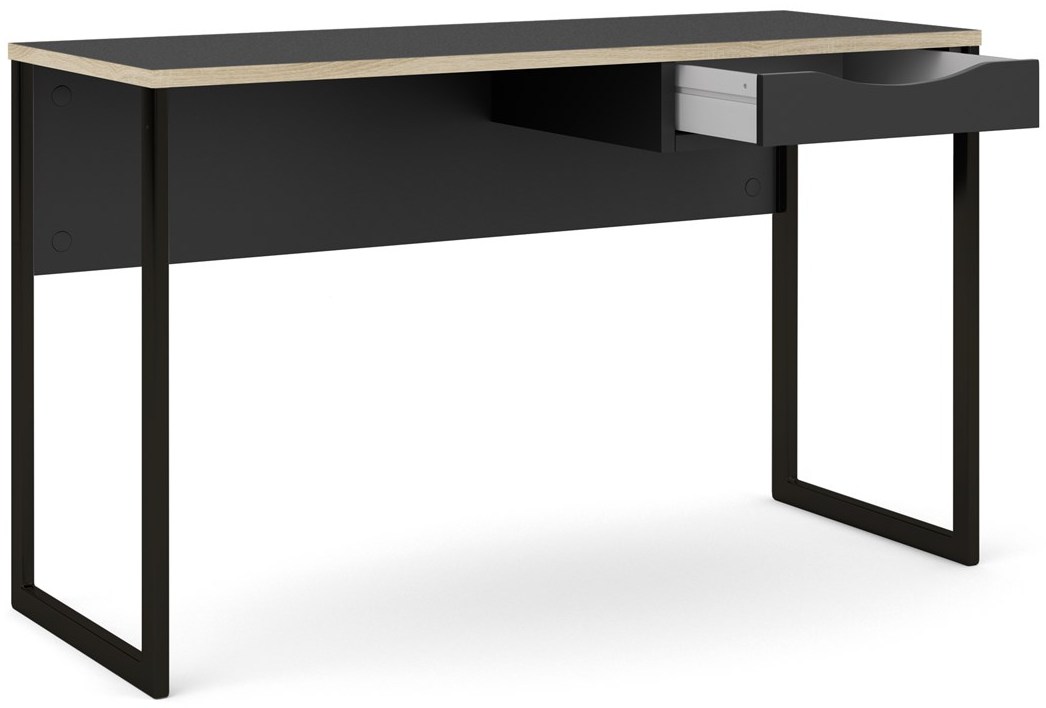 Prestige sort skrivebord 130 x 48 cm med 1 skuffe og metalstel., Skriveborde hos HomeNordic