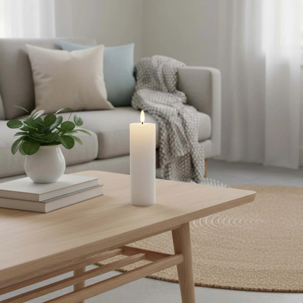 LED Bloklys 15cm høj, flammeeffekt, hvid hos HomeNordic