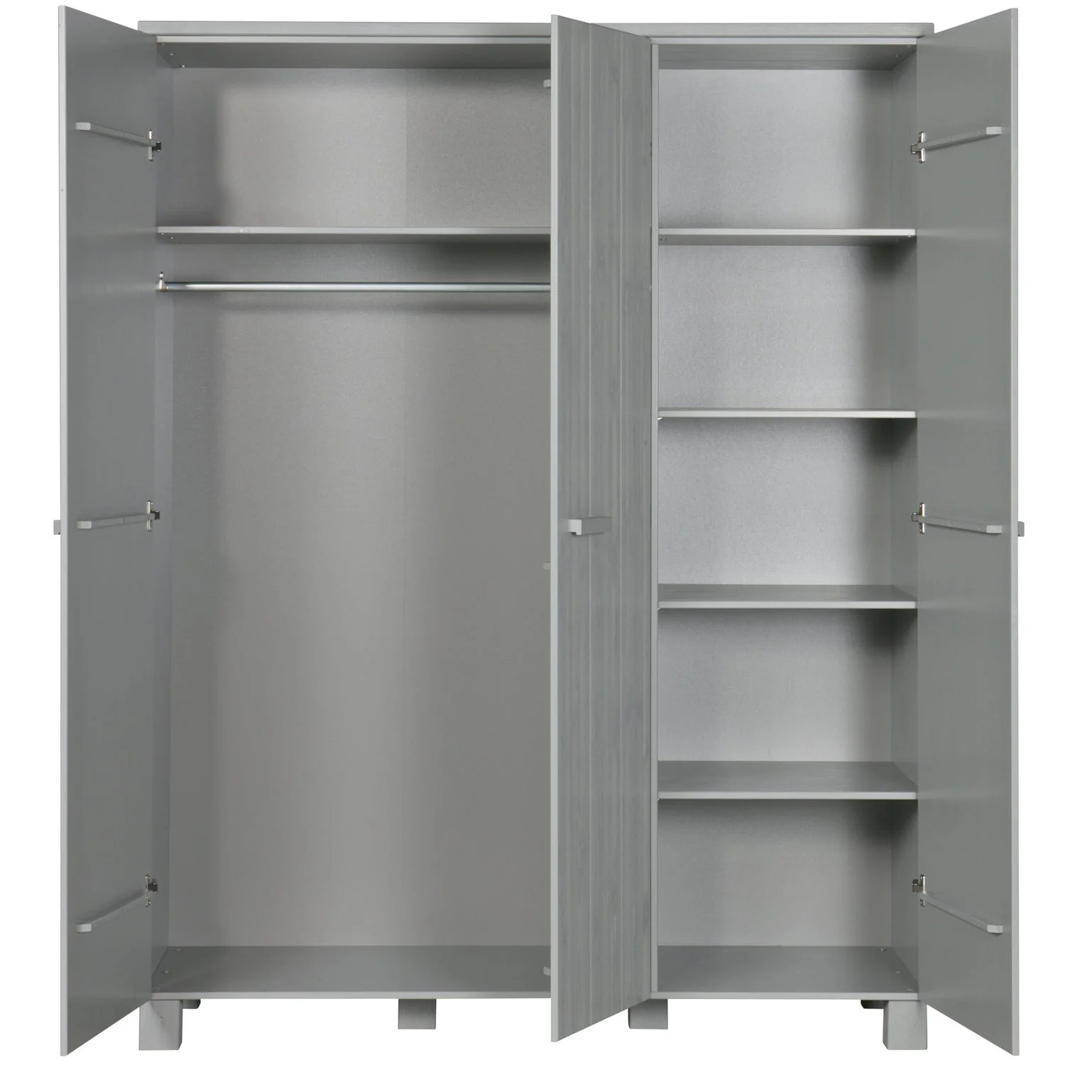 WOOOD - Dennis 3-Dørs Garderobeskab Fyrretræ Betongrå FSC 202x158x55 cm, produktbillede 5 af 6, Garderobeskabe hos HomeNordic