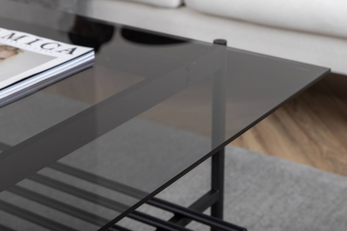 Bodia - Sofabord i røgfarvet glas og sort metal, 60 x 120 cm., produktbillede 6 af 9, Moderne designs hos HomeNordic