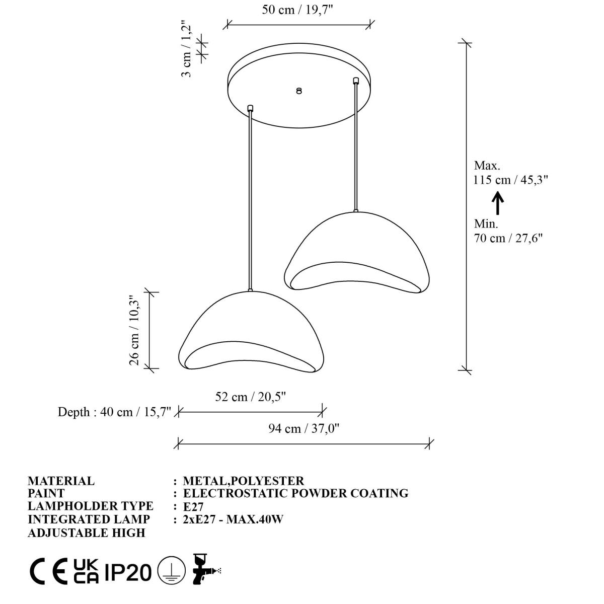 NORDVÄRK Luna-50-50-T-Nua loftlampe, produktbillede 2 af 6, Loftlamper hos HomeNordic