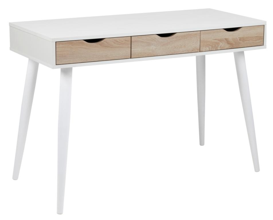 Space skrivebord 110 x 50 hvid Melamin med 3 skuffer med Sonoma ege, Skriveborde hos HomeNordic