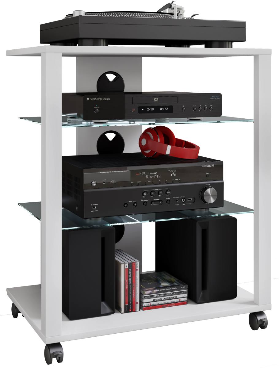 VCM NORDIC Folas Hi-fi og TV-bord, m. 2 glashylder og hjul, produktbillede 2 af 5, TV-borde hos HomeNordic