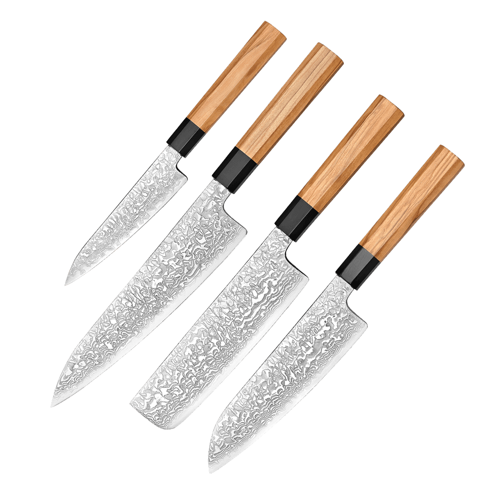 Japansk knivsæt | Petty Nakiri Santoku Gyuto | Damaskus Yuki-onna hos HomeNordic