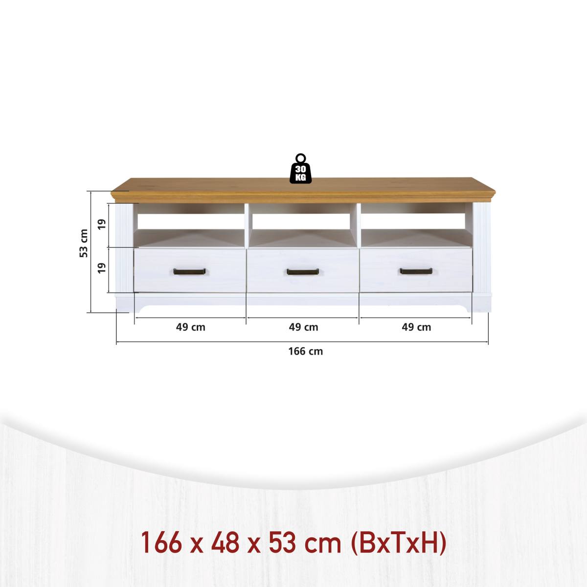 NORDIC LIVING COLLECTION TV-bord, m. 3 åbne rum og 3 skuffer, produktbillede 2 af 5, TV-borde hos HomeNordic