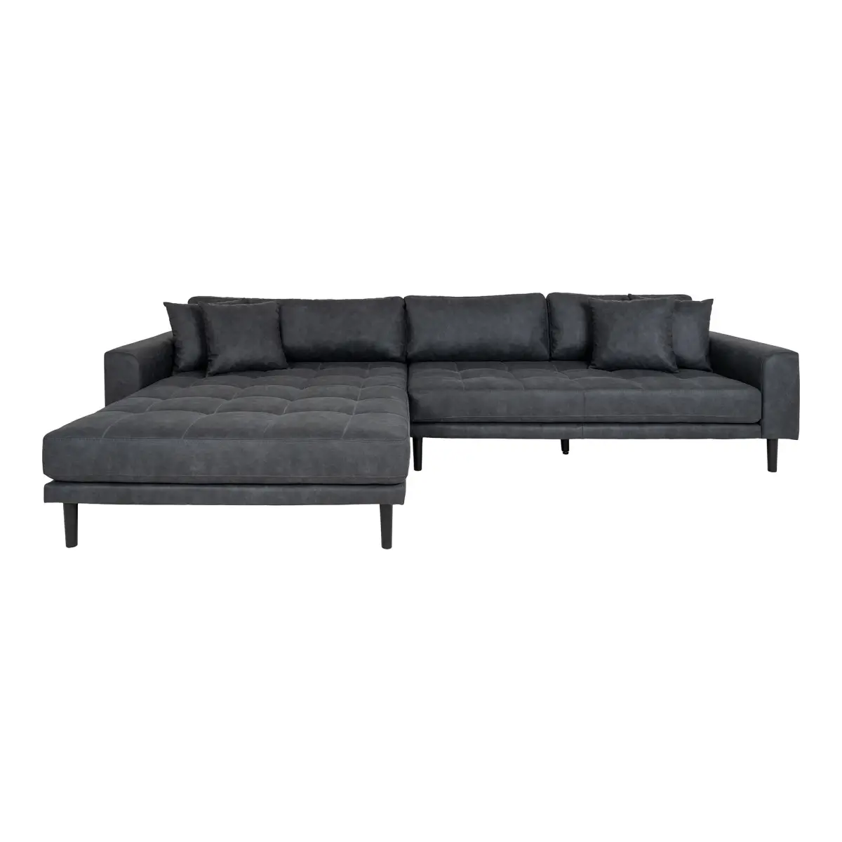 Lido Loungesofa - Loungesofa, Venstrevendt I Mørkegrå Microfiber Med Fire Puder Og Sort Træben, Hn1000