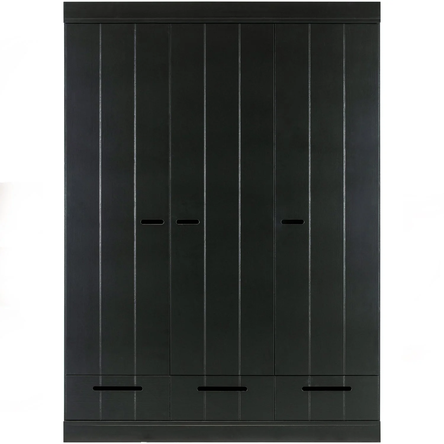 WOOOD - Connect 3-Dørs Skab Skuffer Skydedøre Sort FSC 195x140x53 cm, produktbillede 3 af 8, Garderobeskabe hos HomeNordic