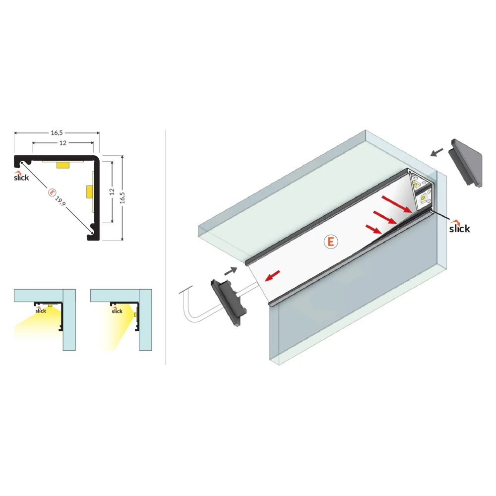 2m aluprofil CABI12 DUO E, LED-profiler hos HomeNordic