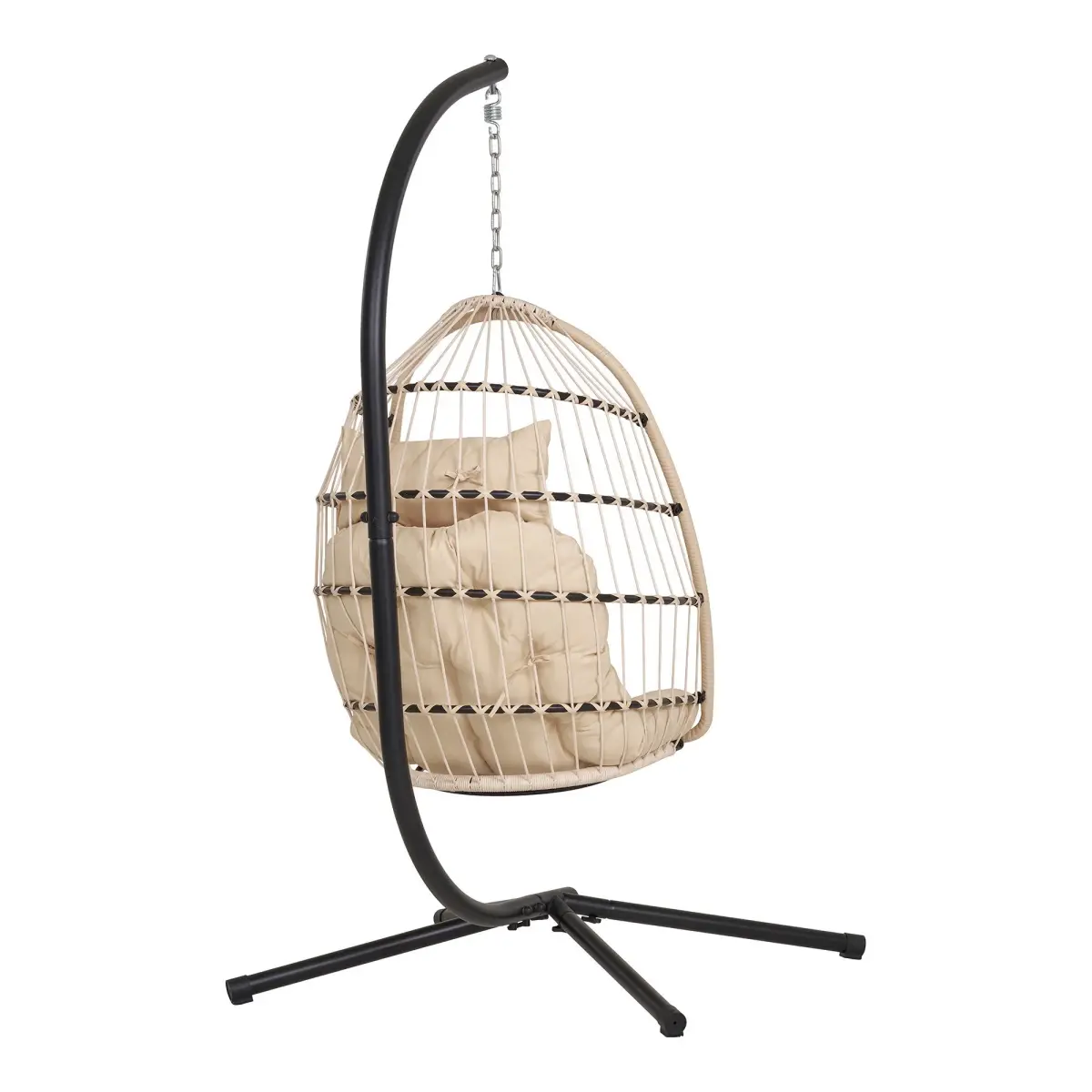 Patras Hængestol - Hængestol, Stål Stativ, Foldbar Sæde, Incl.Hynder, Beige/Grå//Sort 195X117X107 Cm – billede 4