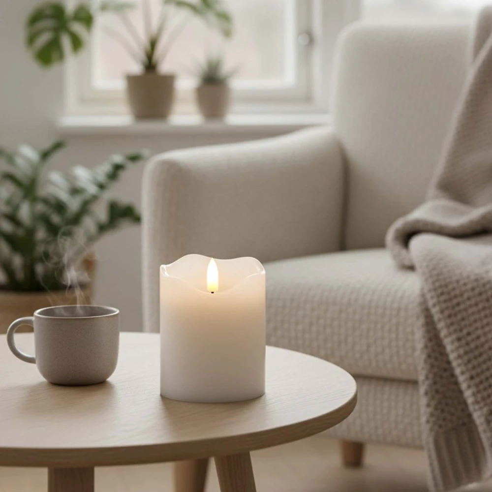 LED Bloklys 10cm høj, flammeeffekt, hvid hos HomeNordic