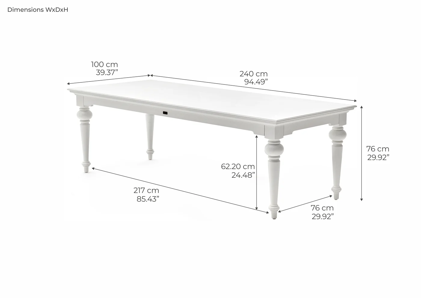 NOVASOLO PROVENCE KLASSISK HVID SPISEBORD, produktbillede 2 af 4, Spiseborde hos HomeNordic