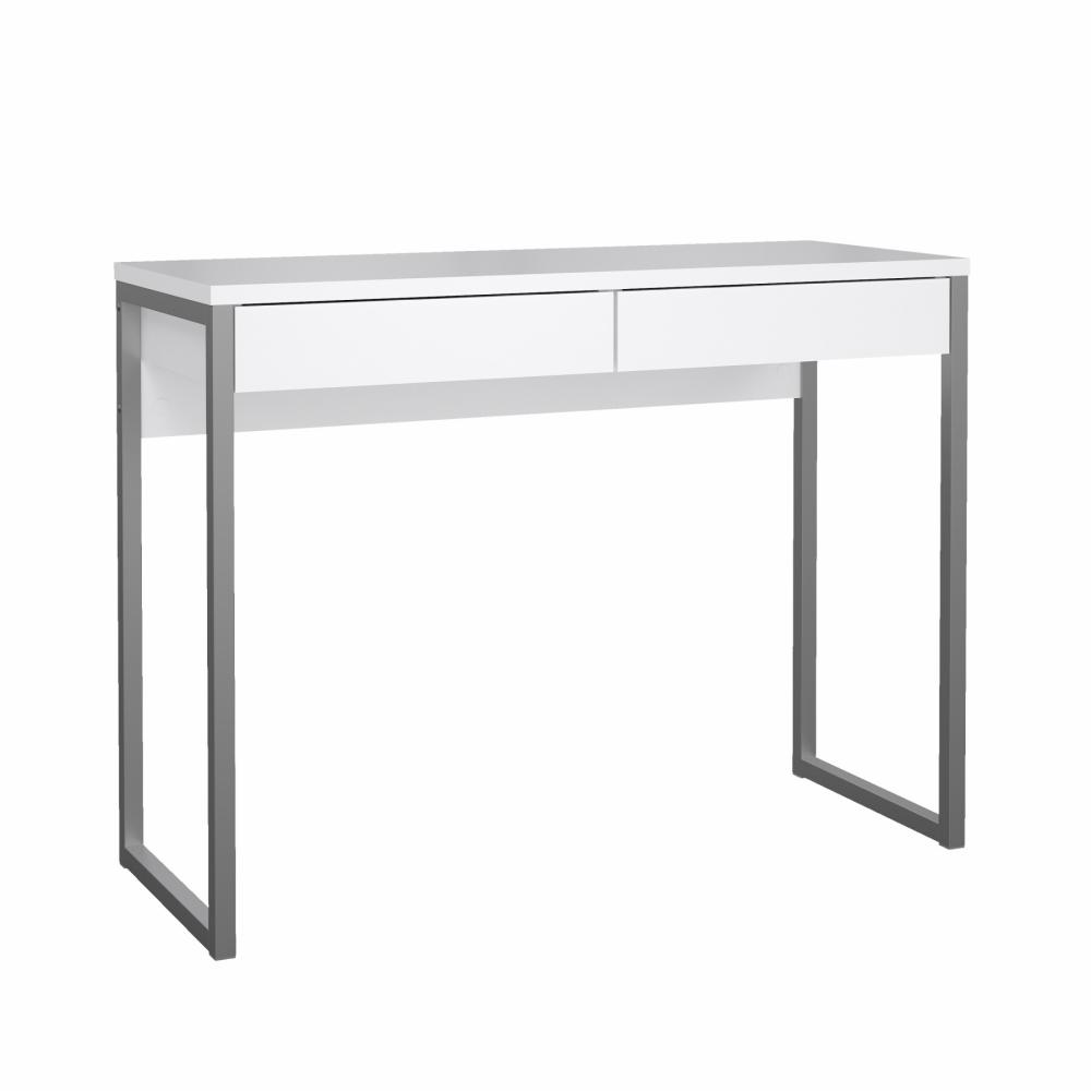 Prestige hvidt skrivebord 100 x 40 cm med 2 skuffer og metalstel, Skriveborde hos HomeNordic