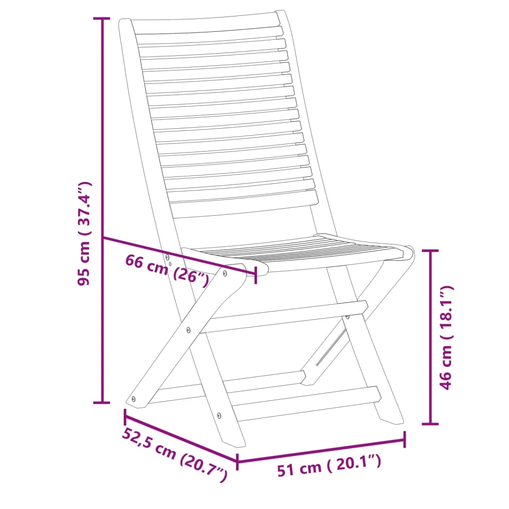 Foldbare Havestole 51x66x95 Cm Massivt Akacietræ, produktbillede 9 af 15, Havestole i akacietræ hos HomeNordic