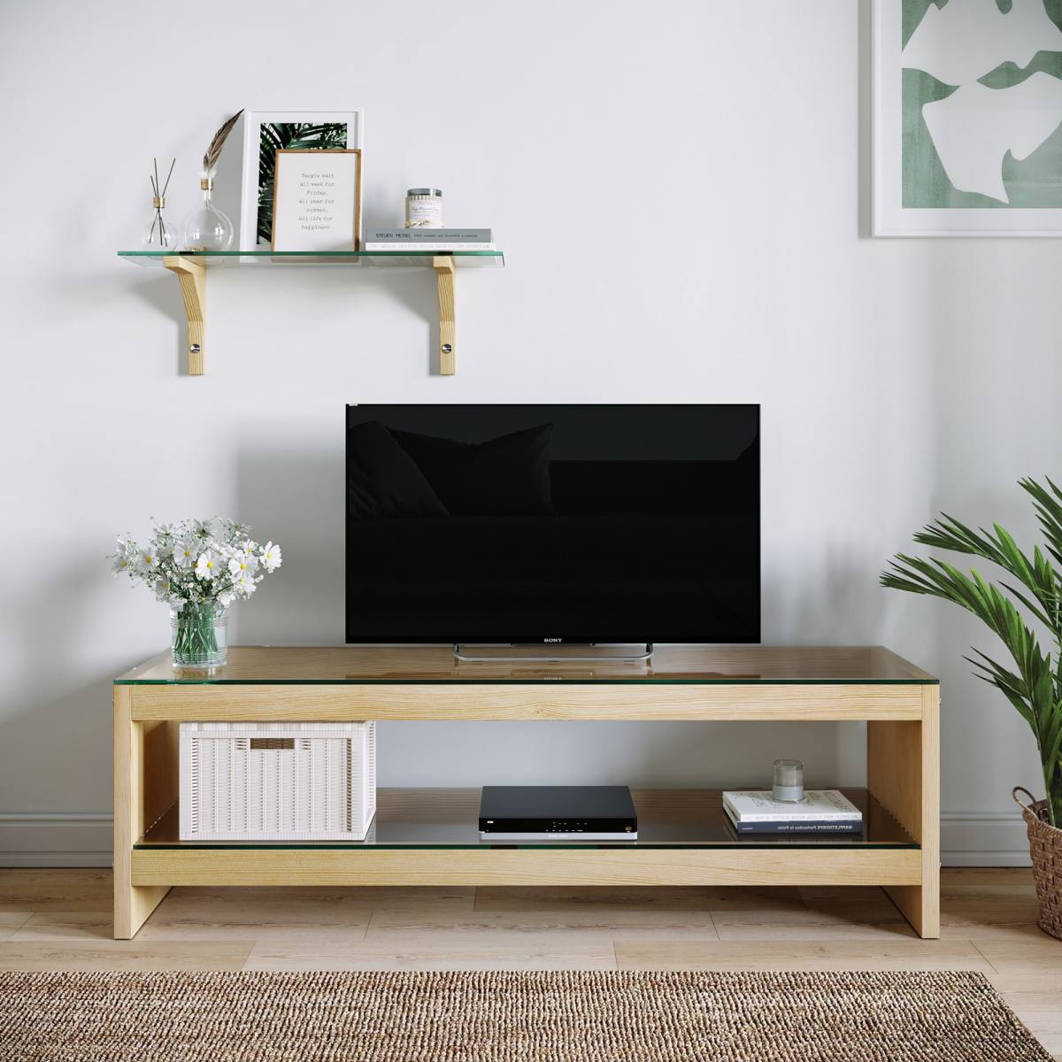 NORDVÄRK TV302 TV-bord, m. 1 væghylde og 1 hylde, produktbillede 4 af 5, TV-borde hos HomeNordic