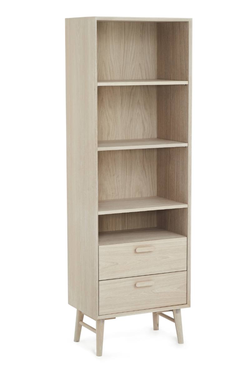 Egeskov bogreol i hvidolieret ege finér 187 x 60 cm med soft close, Bogreoler hos HomeNordic