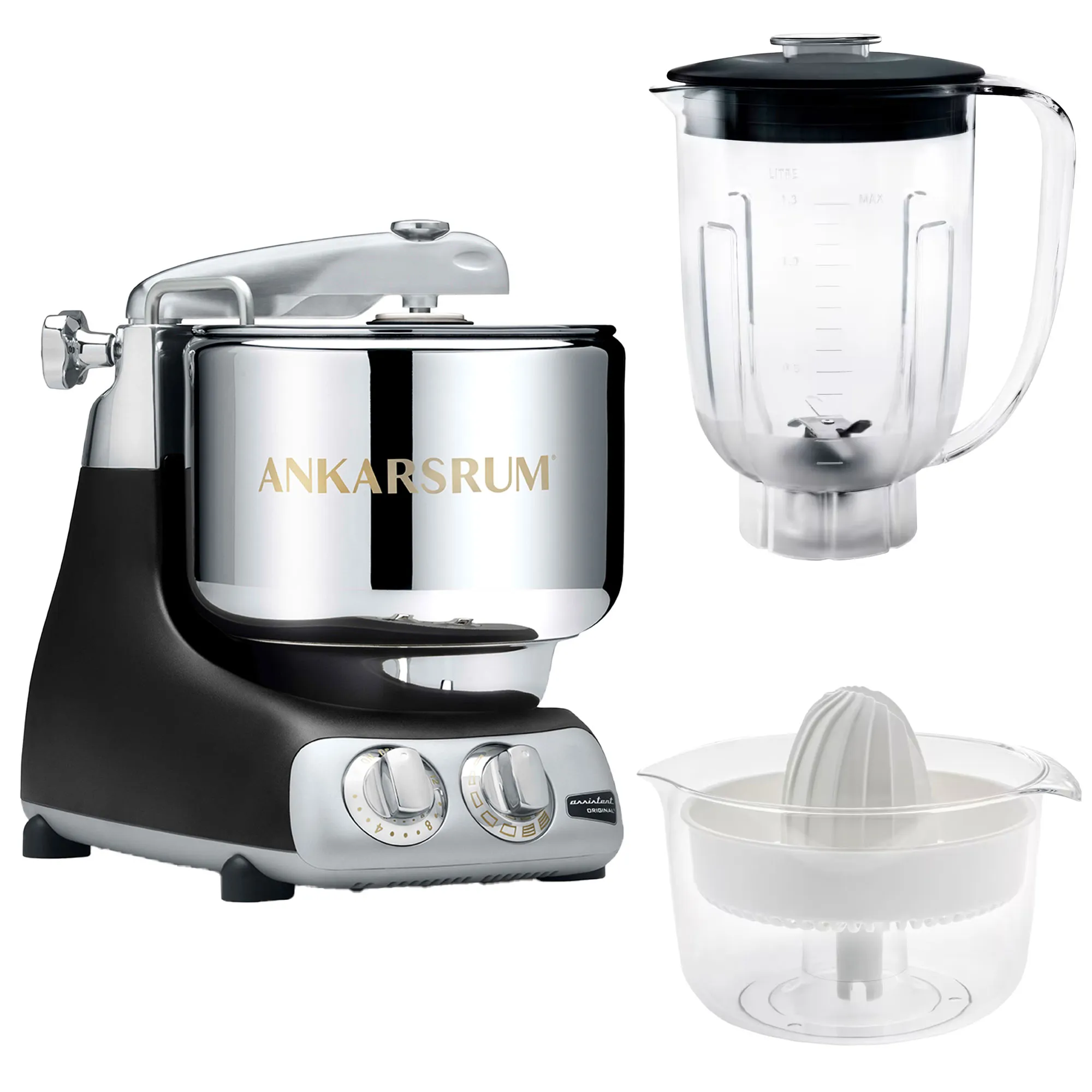 Assistent AKM6230 + mixerkande & citruspresser, sort, Røremaskiner hos HomeNordic