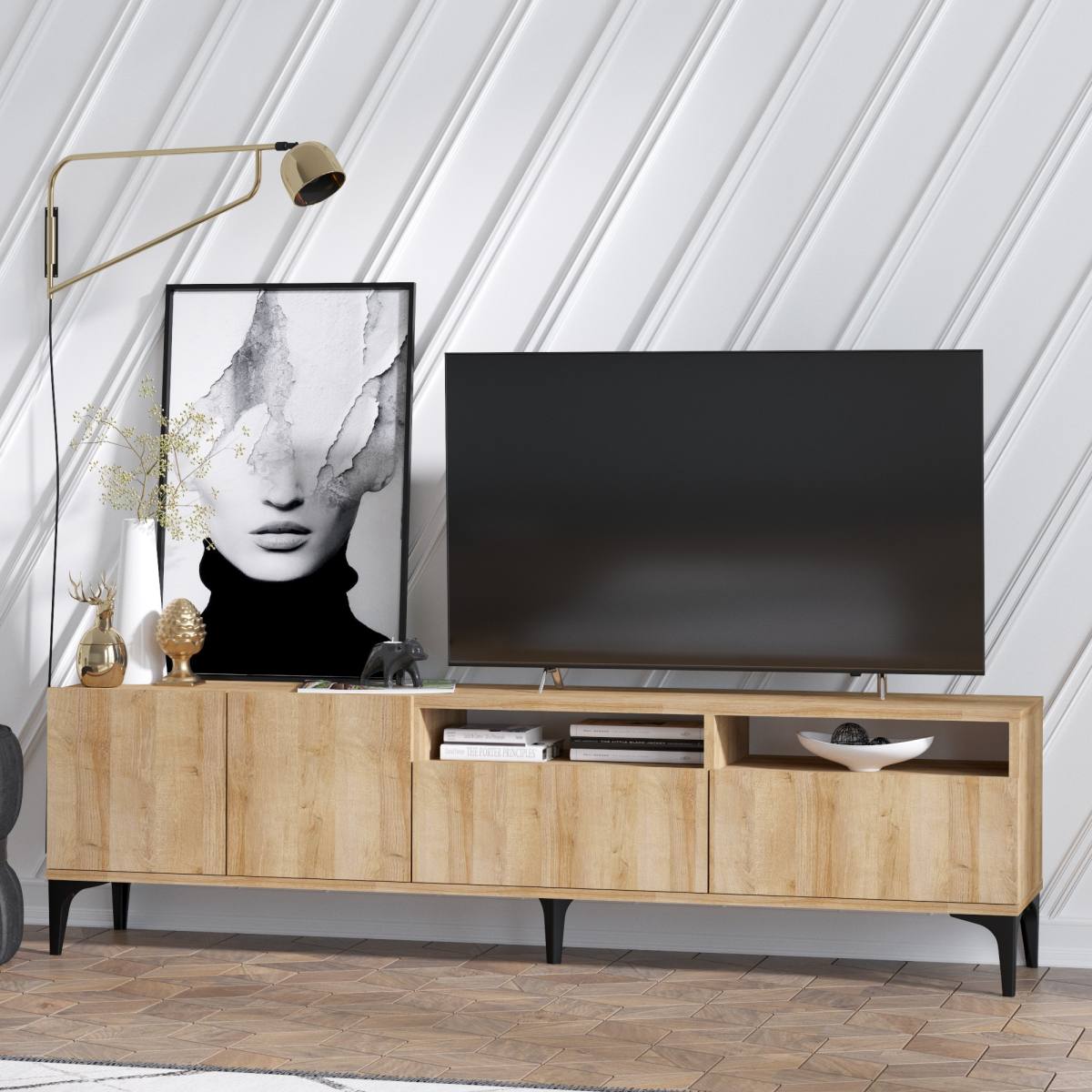 NORDVÄRK Ross TV-bord, m. 4 låger og 2 rum, produktbillede 4 af 5, TV-borde hos HomeNordic