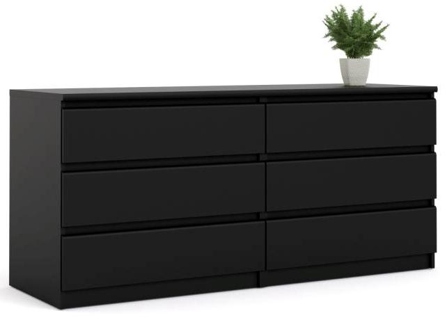 Nibe 150 cm bred kommode mat sort med 6 skuffer., Kommoder hos HomeNordic