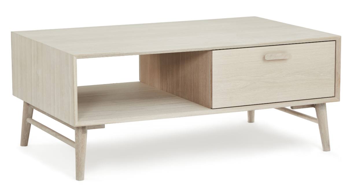 Egeskov sofabord i hvidolieret ege finér 120 x 75 cm, 2 skuffer med, Sofaborde hos HomeNordic