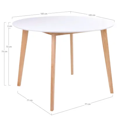 Spisebord i hvid og natur Ø105,h75 cm, produktbillede 4 af 19, Spiseborde hos HomeNordic