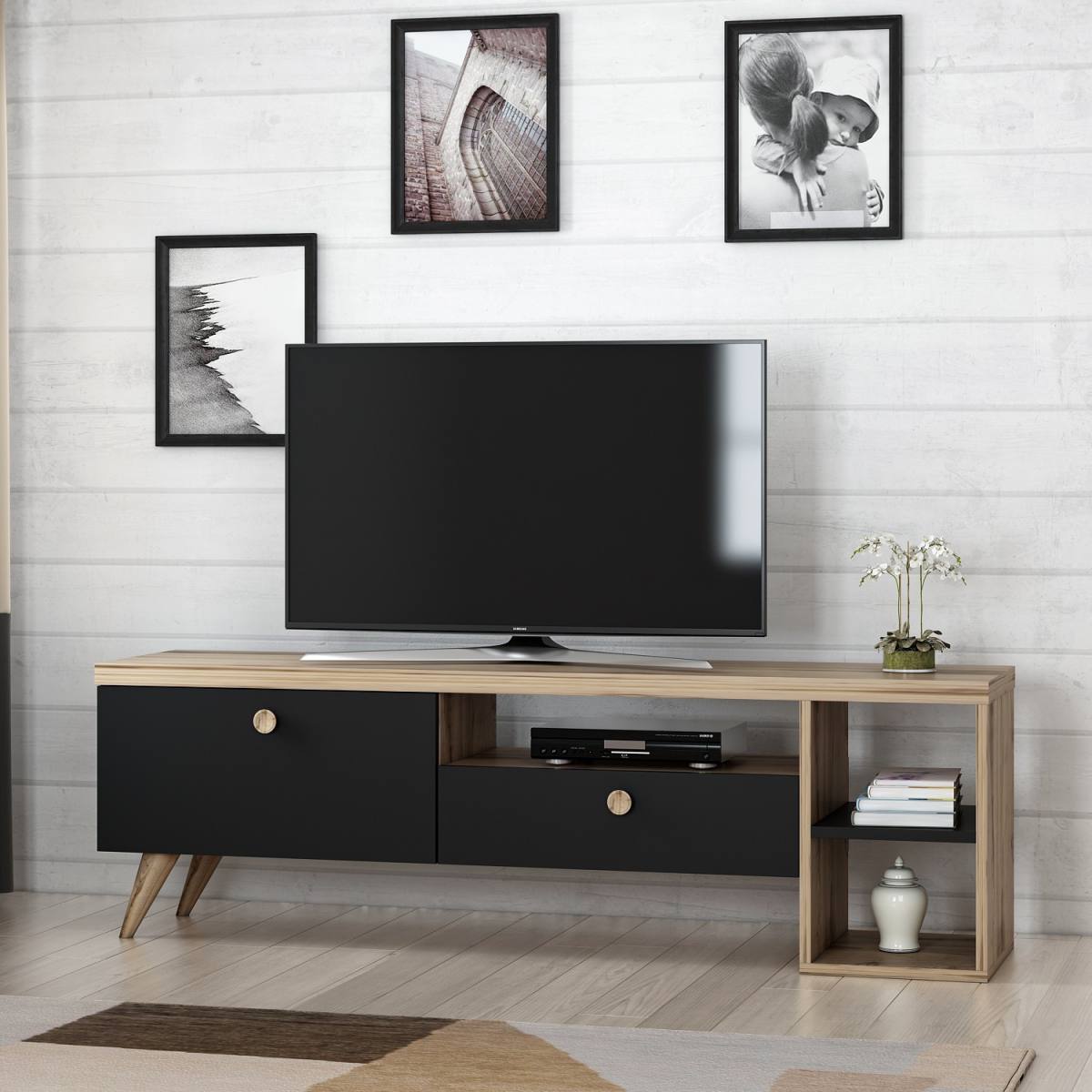 NORDVÄRK Parion TV-bord, m. 2 låger, 1 hylde og 1 rum, produktbillede 5 af 6, TV-borde hos HomeNordic