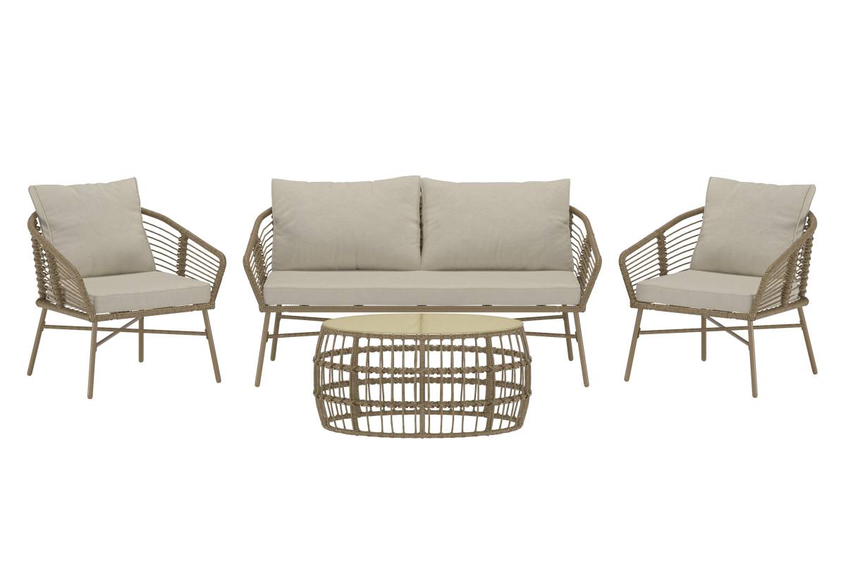 VENTURE HOME Lipari havesofasæt, m. 1 bord, 1 sofa, 2 stole og beige, Sofaer hos HomeNordic