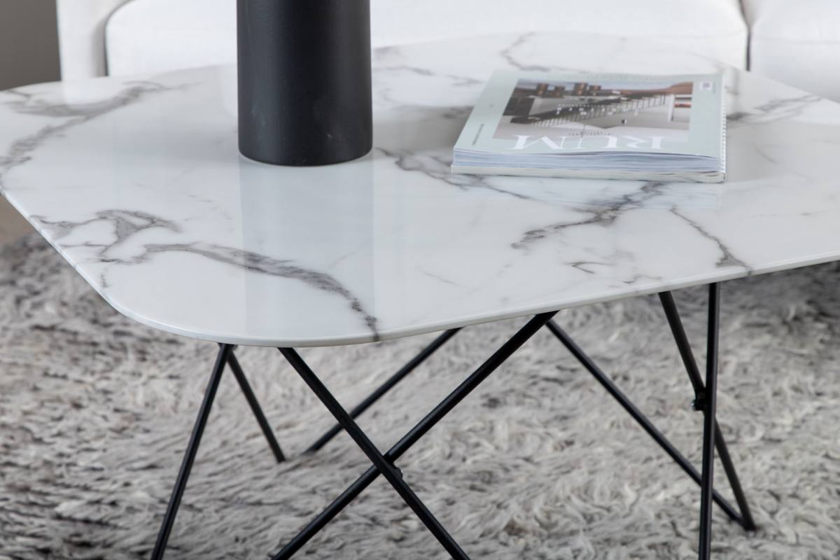 Tubas- Sofabord i hvid marmor glas og sort metal, 80 x 80 cm, produktbillede 6 af 11, Moderne designs hos HomeNordic