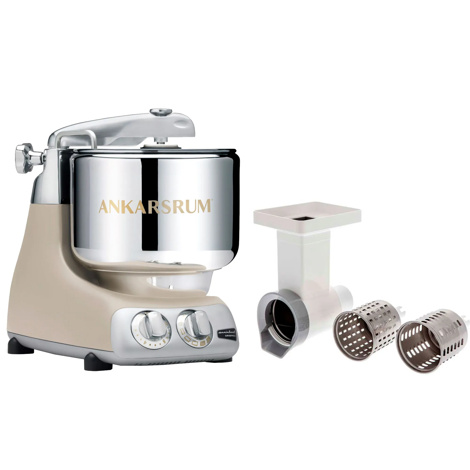Ankarsrum Assistent Original AKM6230 Harmony Beige + Grøntsagssnitter, Røremaskiner hos HomeNordic
