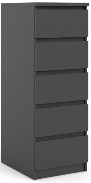 Nibe 40 cm bred kommode mat sort med 5 skuffer., Kommoder hos HomeNordic