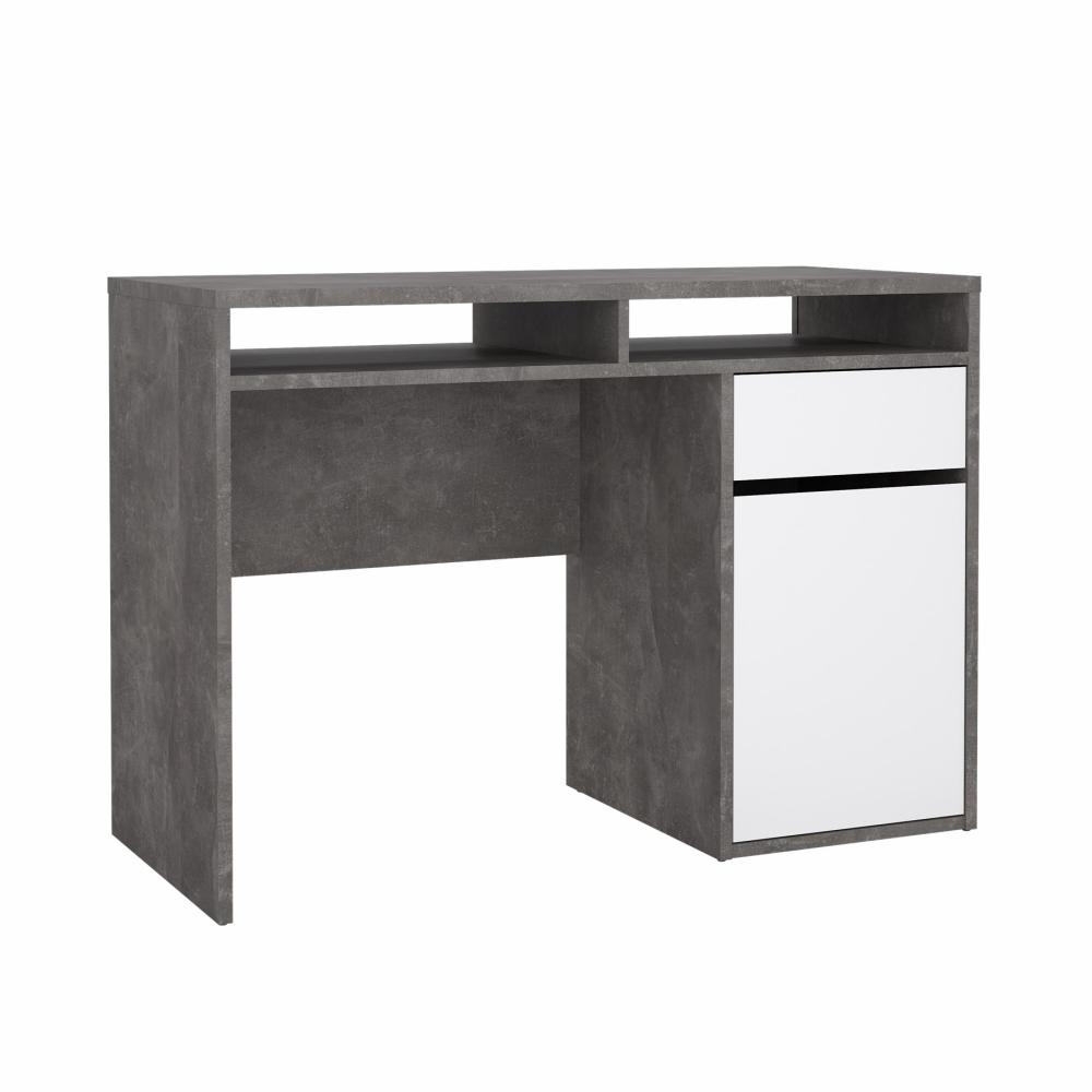 Prestige skrivebord 110 x 48 cm med 1 låge og 1 skuffe i beton look, Skriveborde hos HomeNordic