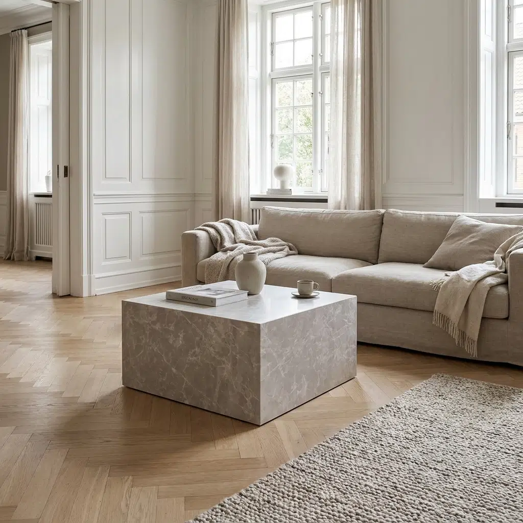 Sofabord - Marmor look - Beige - 60x80x40 cm – billede 2
