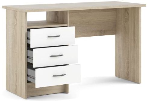 Prestige skrivebord i ege look og hvidt 120 x 48 cm med 3 skuffer og 1, Skriveborde hos HomeNordic