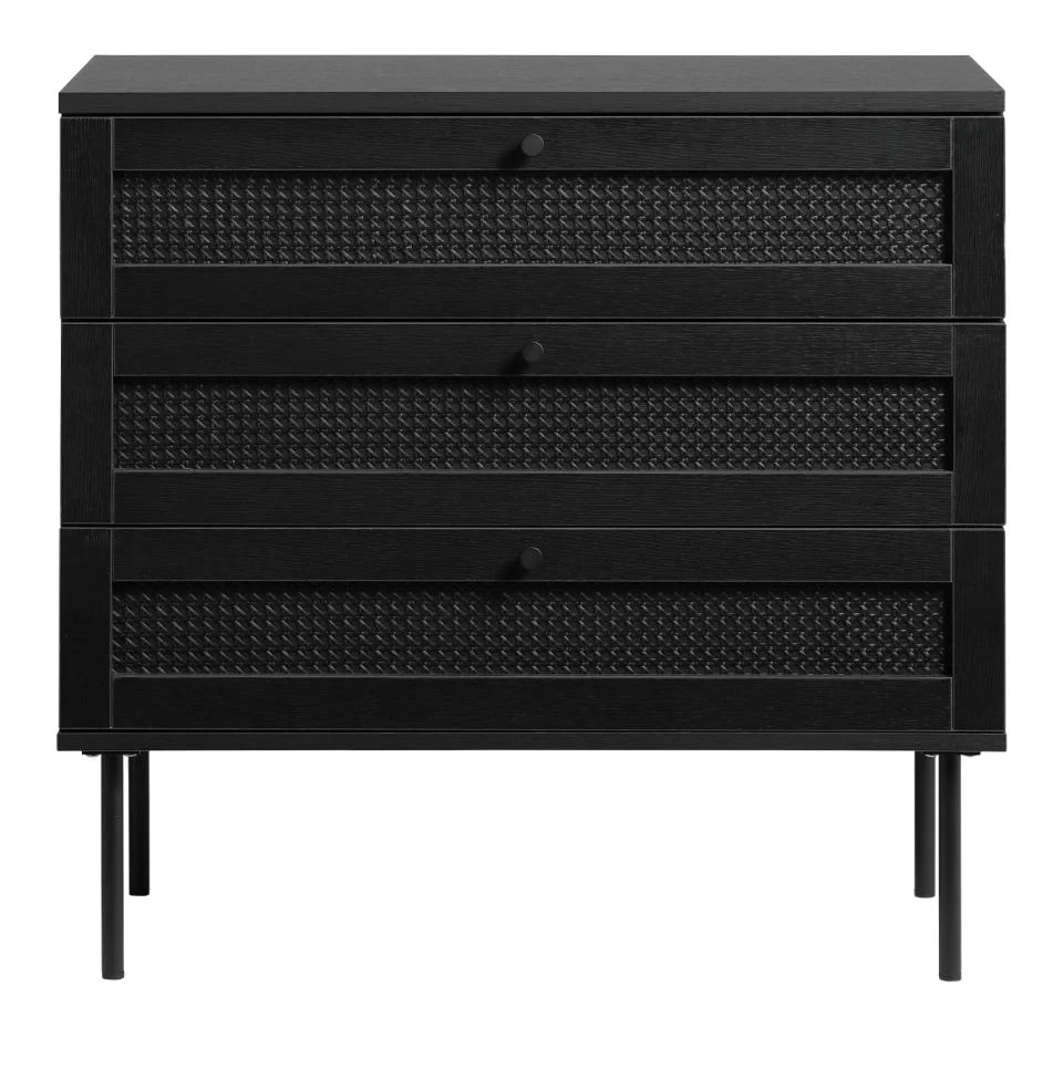 Pensacola Kommode, Sort Melamin, 80x40x75 cm, 3 Skuffer, produktbillede 6 af 6, Kommoder hos HomeNordic
