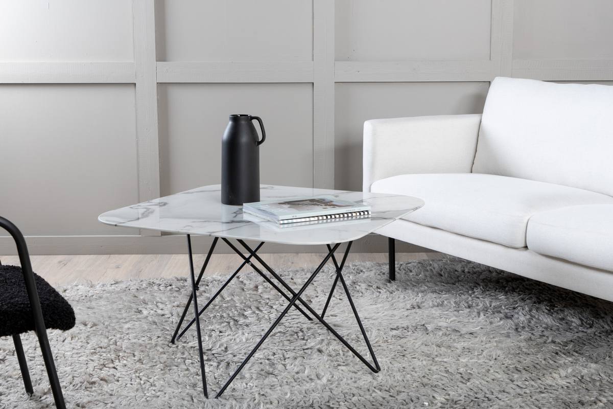 Tubas- Sofabord i hvid marmor glas og sort metal, 80 x 80 cm, produktbillede 3 af 11, Moderne designs hos HomeNordic