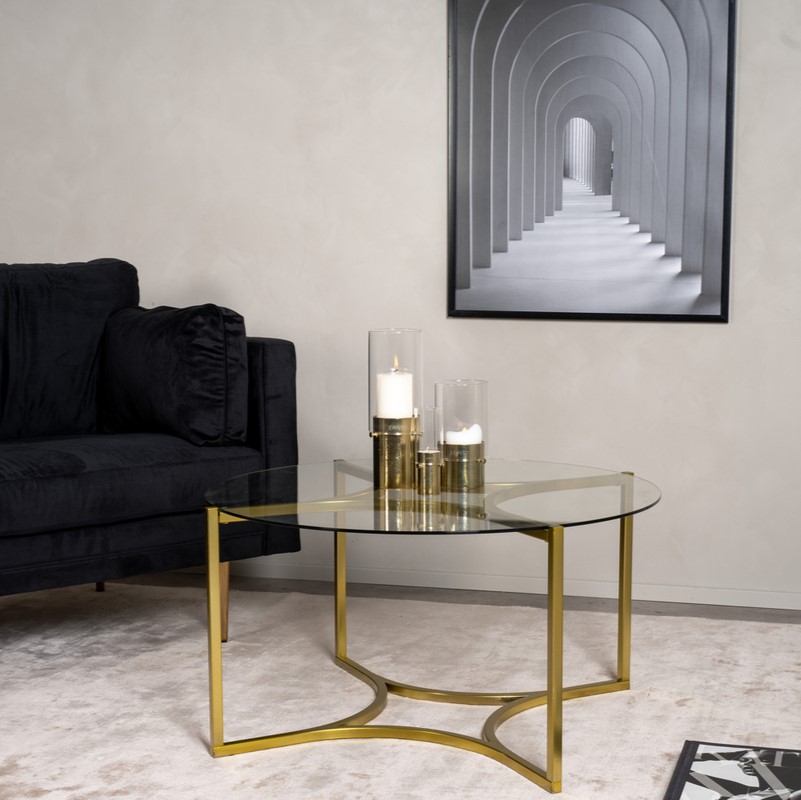Kyros - Sofabord i guldfarvet metal og glas, Moderne designs hos HomeNordic